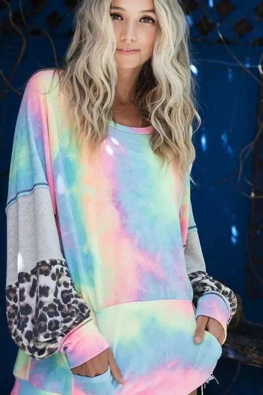 BiBi Tie Dye French Terry Sweatshirt with Contrast - Trendsi - Flyclothing LLC