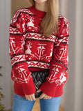 Christmas Element Round Neck Long Sleeve Sweater - Trendsi - Flyclothing LLC