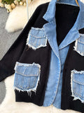 Raw Hem Denim Pocket Patchwork Cardigan - Trendsi - Flyclothing LLC