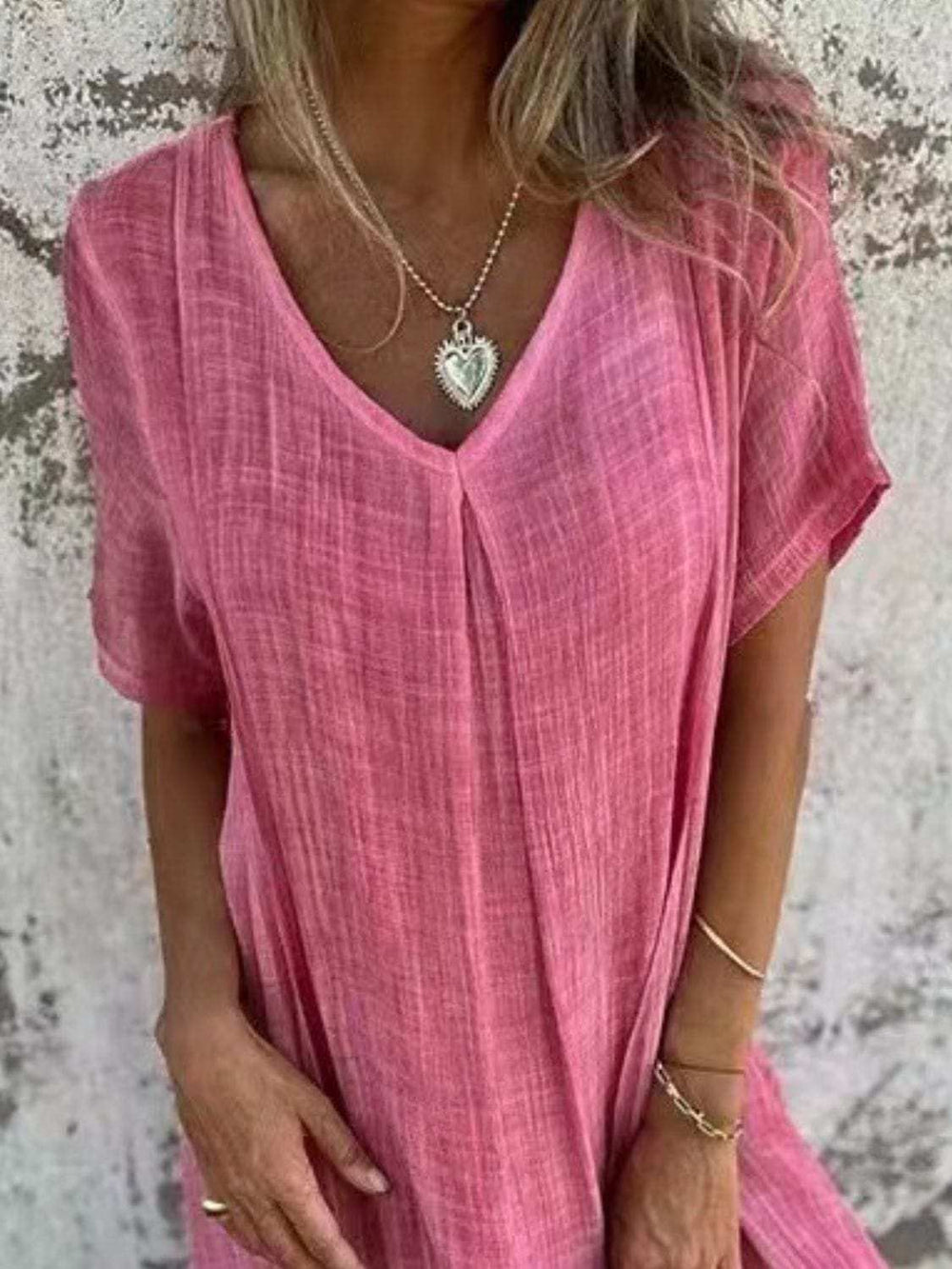 Full Size V-Neck Short Sleeve Midi Dress Plus Size - Trendsi - Flyclothing LLC