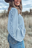 Frill Texture Round Neck Long Sleeve Sweatshirt - Trendsi - Flyclothing LLC