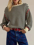 Striped Knit Round Neck Sweater - Trendsi - Flyclothing LLC