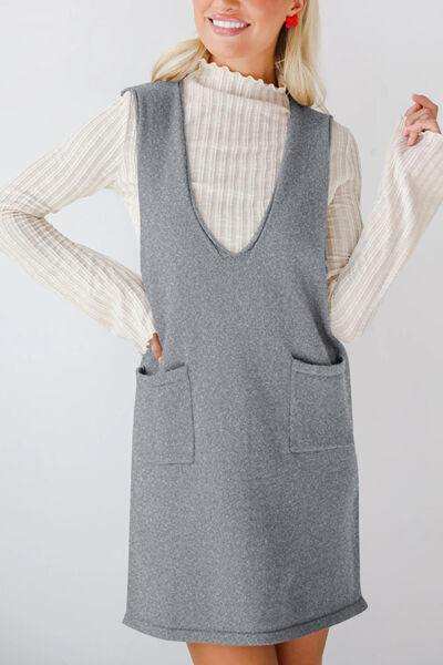 Lovelet Pocketed V-Neck Mini Sweater Overall Dress - Trendsi - Flyclothing LLC