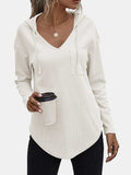 Drawstring Waffle Knit Long Sleeve Hooded Top - Trendsi - Flyclothing LLC