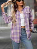 Plaid Button-Down Oversized Shirt - Trendsi - Flyclothing LLC