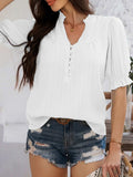 Devine Frill Notched Short Sleeve Blouse - Trendsi - Flyclothing LLC
