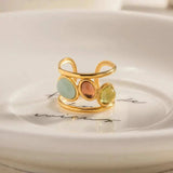 18K Gold-Plated Gemstone Open Cuff Ring - Trendsi - Flyclothing LLC