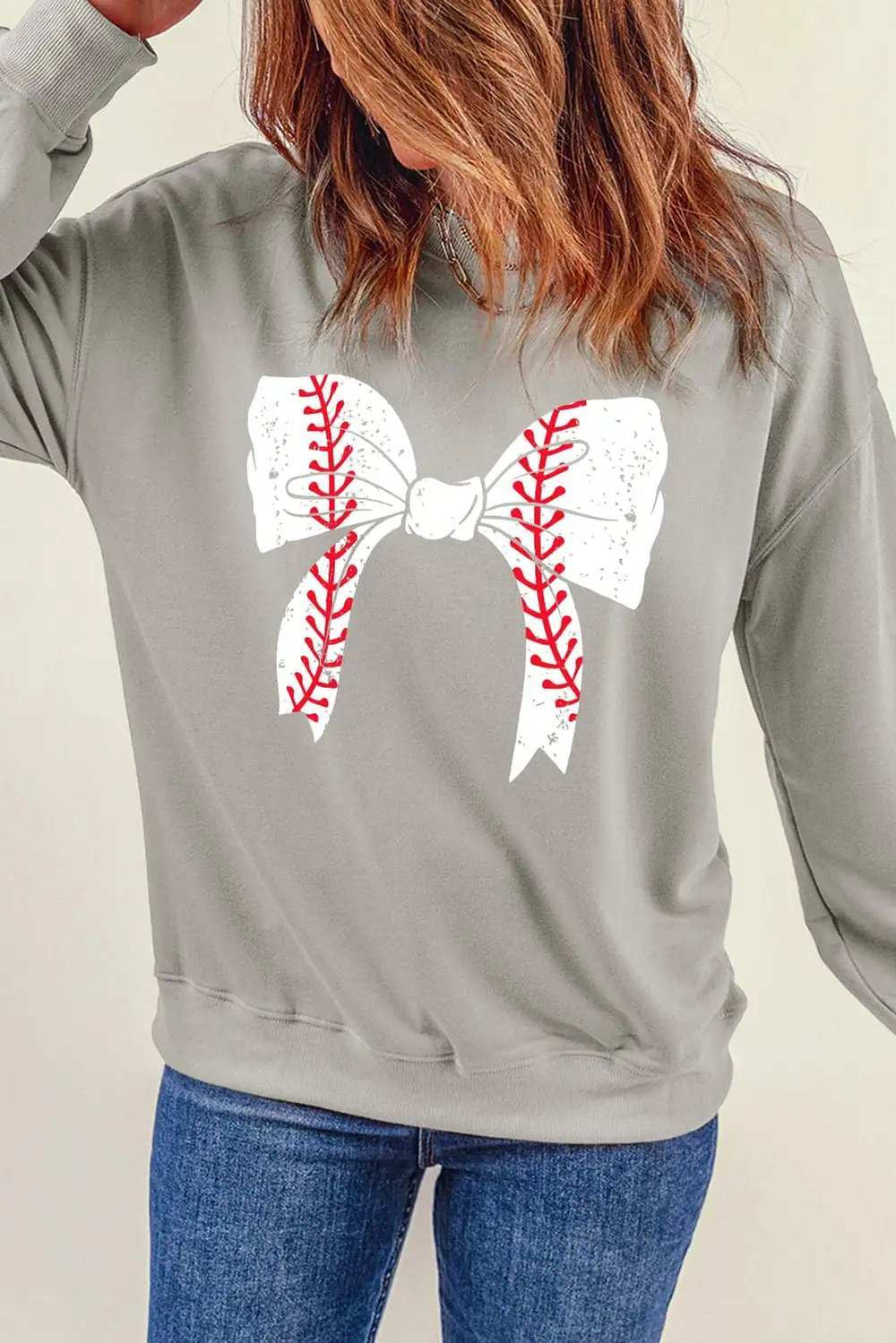Bow Graphic Round Neck Long Sleeve Sweatshirt - Trendsi - Flyclothing LLC