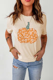 Pumpkin Graphic Round Neck Cuffed T-Shirt - Trendsi - Flyclothing LLC
