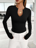 Notched Long Sleeve T-Shirt - Trendsi - Flyclothing LLC