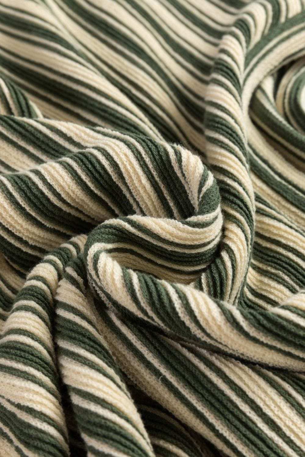 Stripe Textured Side Slit Crew Neck T-Shirt - Trendsi - Flyclothing LLC