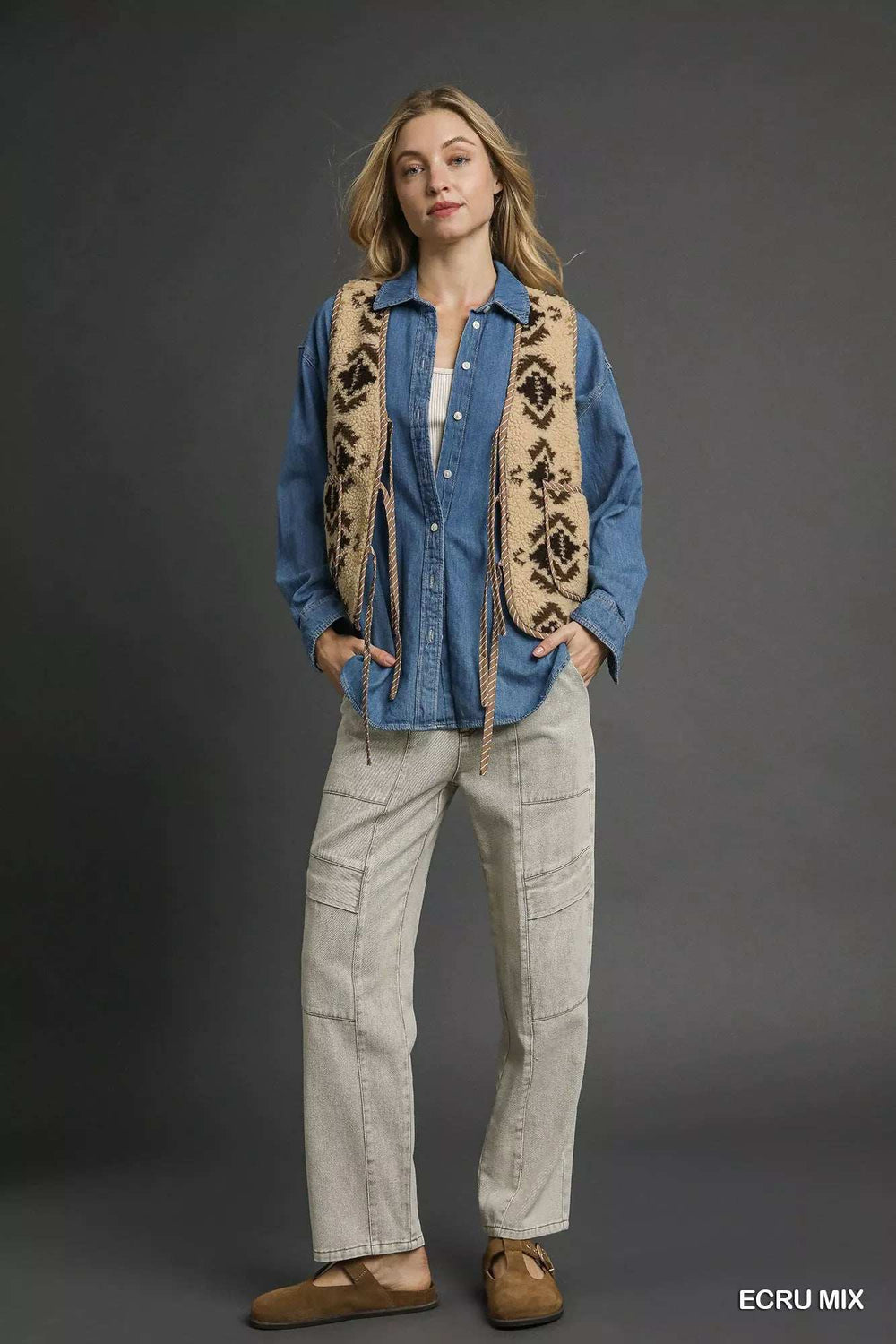 Umgee Mix Patterned Sherpa Tie-Front Vest - Trendsi - Flyclothing LLC