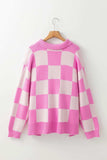 Slit Checkered Half Button Long Sleeve Sweater - Trendsi - Flyclothing LLC