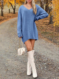 V-Neck Dropped Shoulder Sweater Dress - Trendsi - Flyclothing LLC