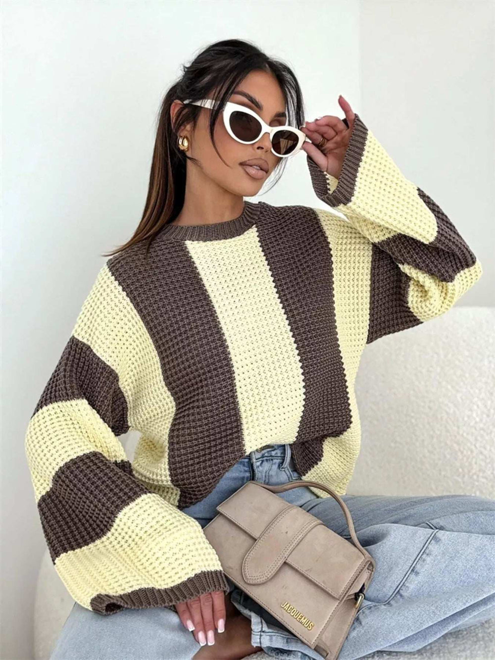 Color Block Long Sleeve Sweater - Trendsi - Flyclothing LLC
