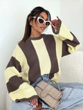 Color Block Long Sleeve Sweater - Trendsi - Flyclothing LLC