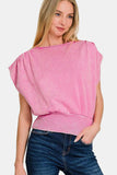 Zenana Washed Boat Neck Bottom Banded Dolman Sleeve Top - Trendsi - Flyclothing LLC