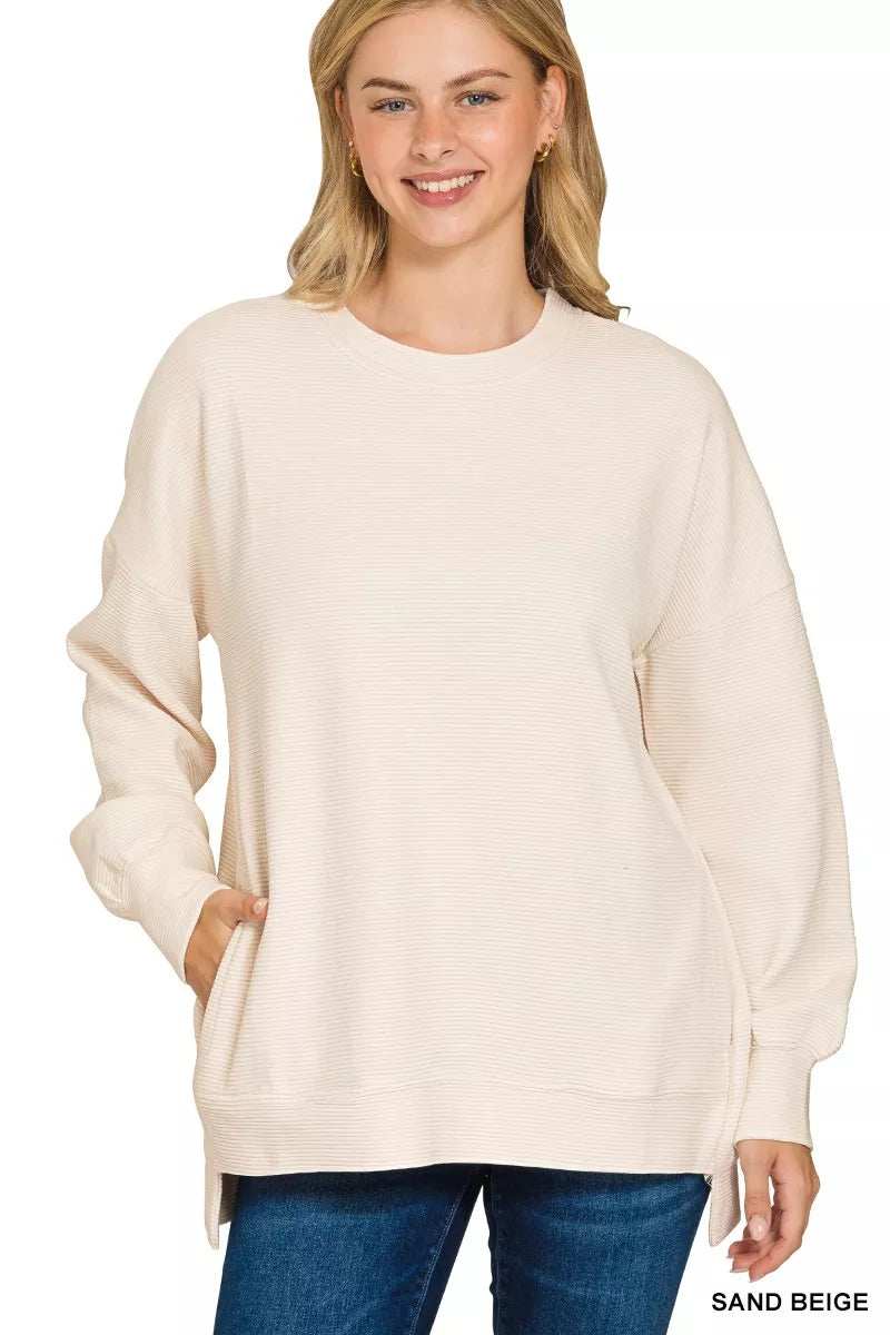 Zenana Full Size Acid Washed Double Ribbed Hi-low Sweatshirt Plus Size - Trendsi - Flyclothing LLC