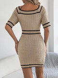 Decorative Button Short Sleeve Sweater Dress - Trendsi - Flyclothing LLC