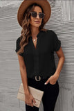 Full Size Notched Short Sleeve Blouse - Trendsi - Flyclothing LLC