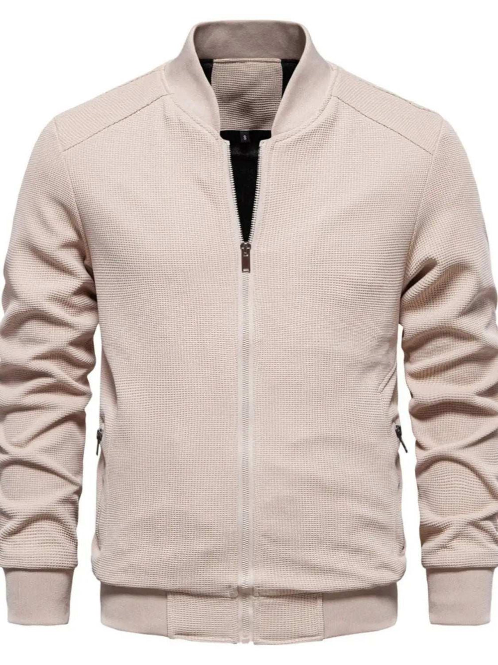 Men's Waffle Knit Baseball Collar Zip Up Jacket - Trendsi - Flyclothing LLC