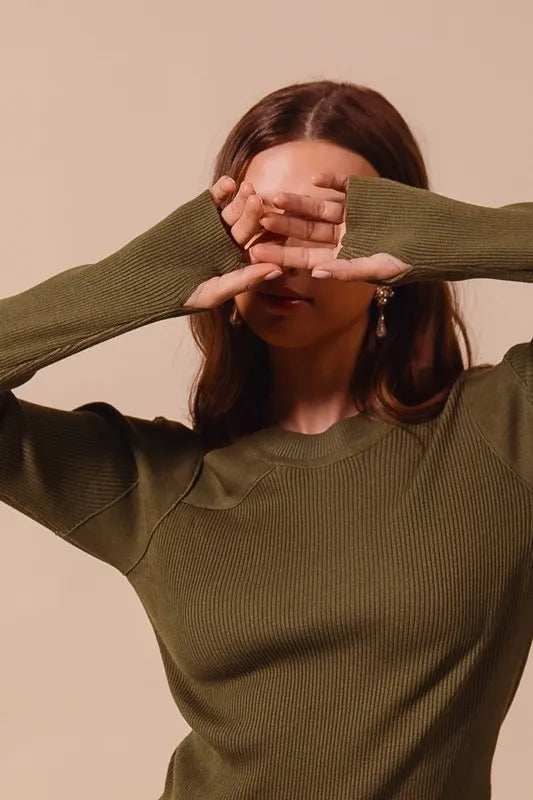 SO ME Rib Knit Top with Shoulder Cut Out - Trendsi - Flyclothing LLC