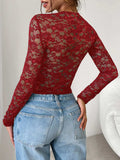 Devine Scoop Neck Long Sleeve Lace Top - Trendsi - Flyclothing LLC