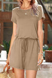 Drawstring Waist Short Sleeve Romper with Pockets - Trendsi - Flyclothing LLC