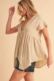Aemi + Co Tuck Detail V-Neck Short Sleeve Blouse - Trendsi - Flyclothing LLC