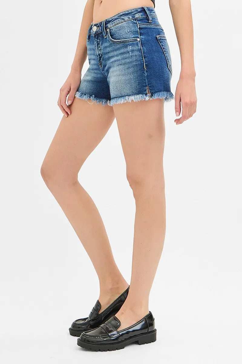 RISEN Full Size Low Rise Frayed Denim Shorts Plus Size - Trendsi - Flyclothing LLC