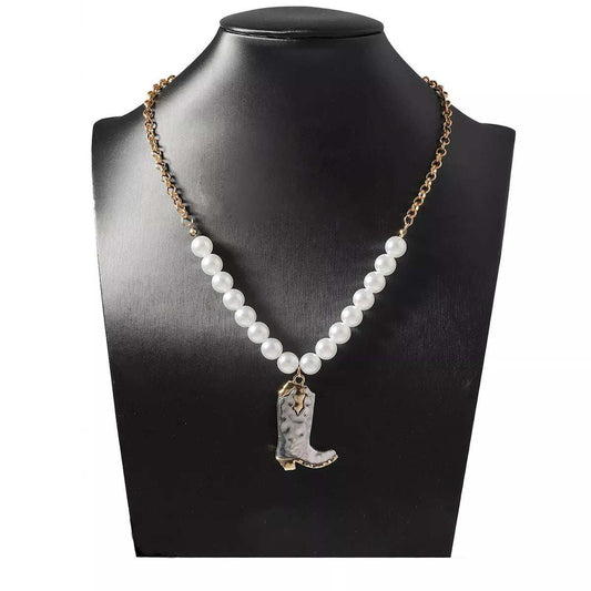 Western Style Pearl Boot Pendant Necklace - Trendsi - Flyclothing LLC