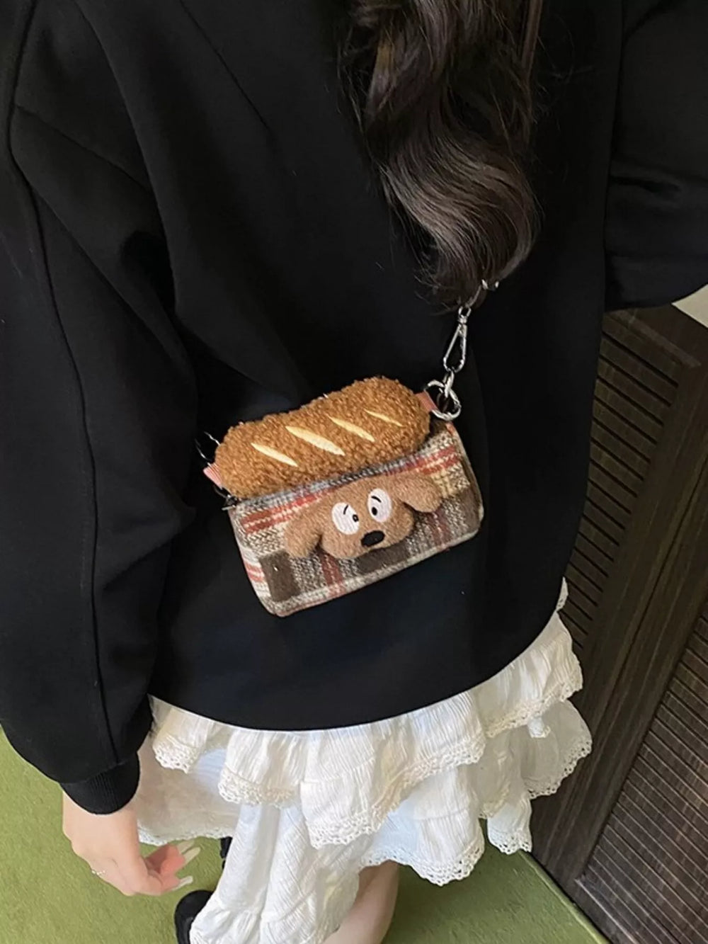 Plaid Pattern Plush Trim Crossbody Bag - Trendsi - Flyclothing LLC