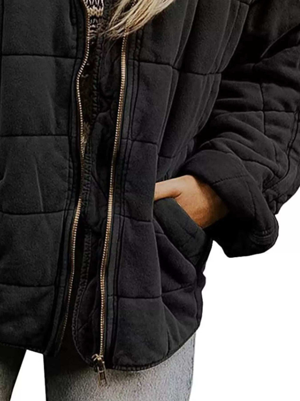 Full Size Zip Up Quilted Bomber Jacket Plus Size - Trendsi - Flyclothing LLC