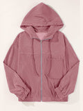 Drawstring Zip Up Long Sleeve Hooded Jacket - Trendsi - Flyclothing LLC
