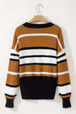 Contrast Stripes V Neck Long Sleeve Sweater - Trendsi - Flyclothing LLC