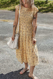 Floral Print Ruffle Cap Sleeve Smocked Flowy Dress - Trendsi - Flyclothing LLC