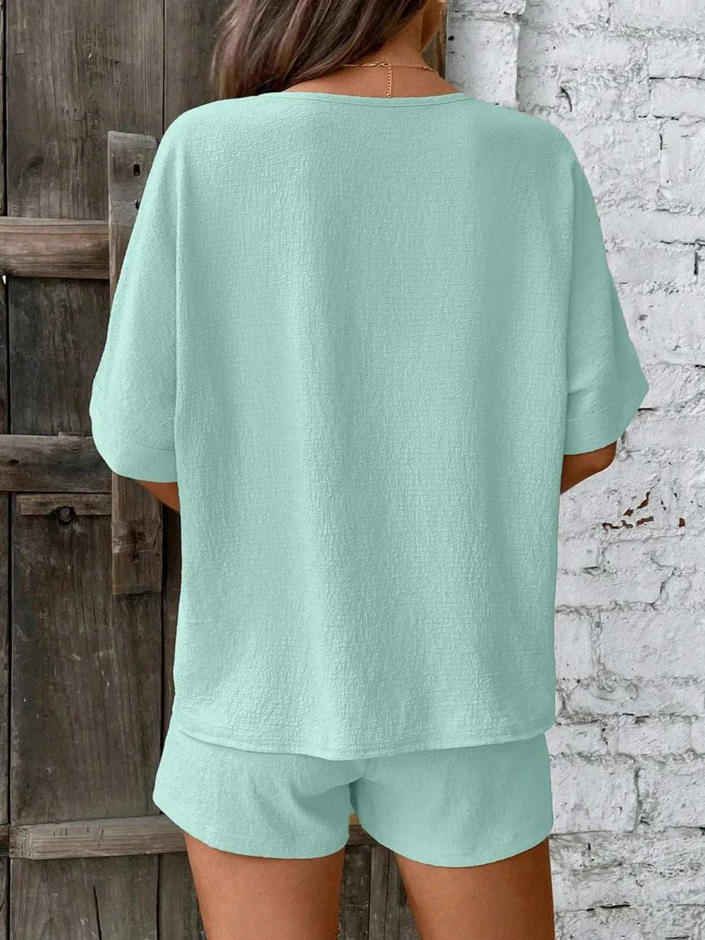 V-Neck Half Sleeve Top and Shorts Set - Trendsi - Flyclothing LLC