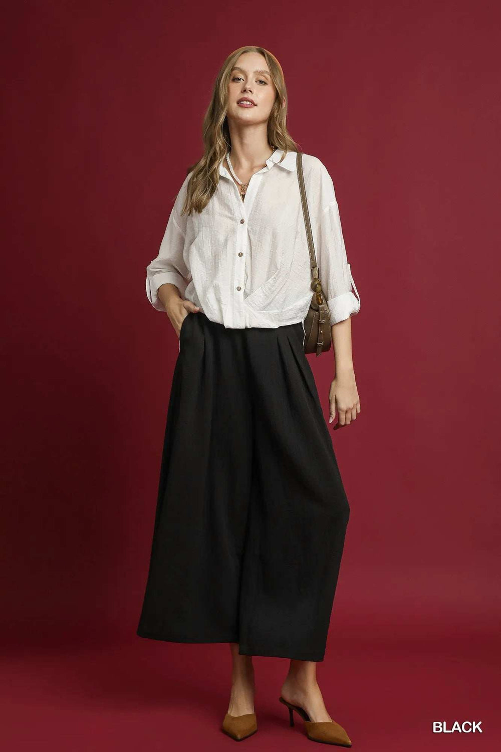 Umgee Elastic Waist Wide Leg Pants - Trendsi - Flyclothing LLC