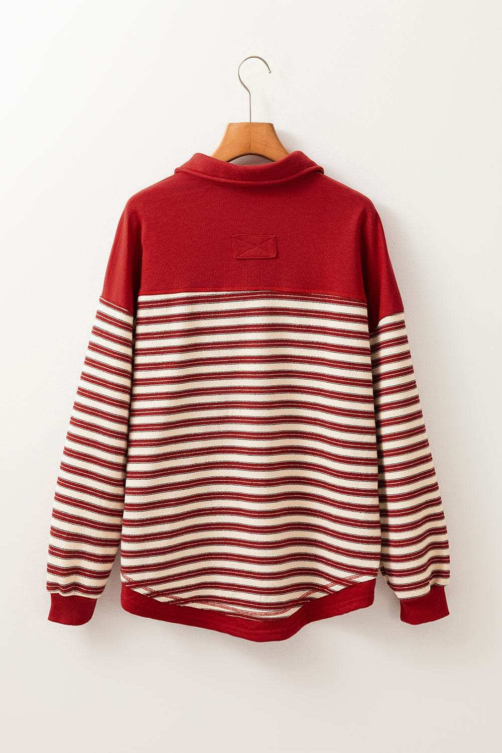 Stripe Johnny Collar Drop Shoulder Sweatshirt - Trendsi - Flyclothing LLC