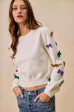 SO ME Mardi Gras Glitter Bow Ribbon Sweater Knit Top - Trendsi - Flyclothing LLC
