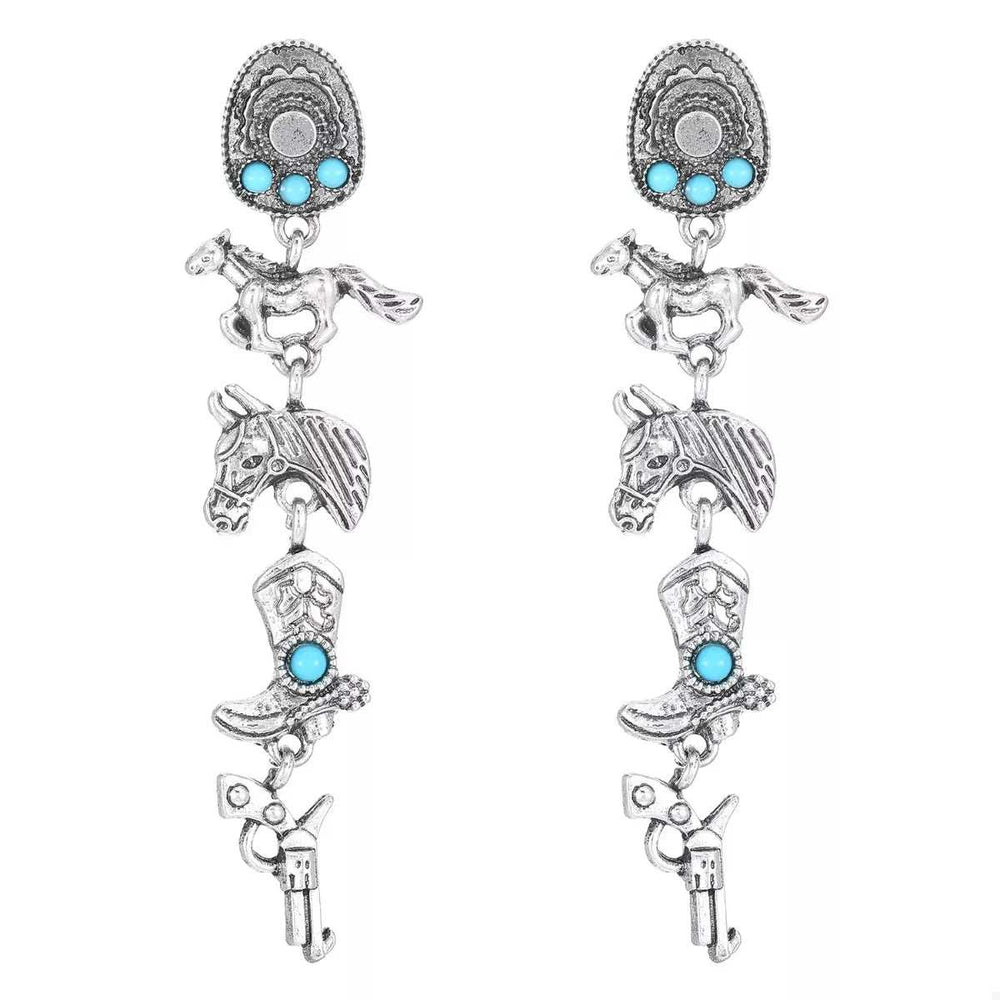 Western Style Turquoise Accent Earrings - Trendsi - Flyclothing LLC