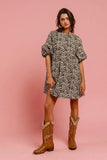BiBi Leopard Denim Dress With Back Contrast Tie Detail - Trendsi - Flyclothing LLC