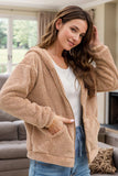 Zip Up Long Sleeve Fuzzy Hooded Outerwear - Trendsi - Flyclothing LLC