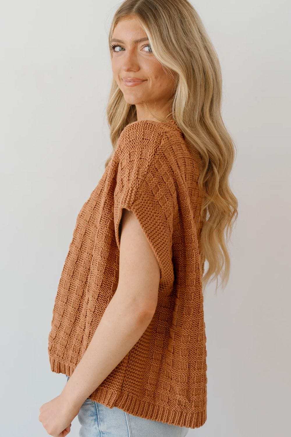 Round Neck Cap Sleeve Sweater Vest - Trendsi - Flyclothing LLC