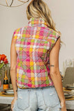 BiBi Quilted Washed Plaid Snap Down Vest - Trendsi - Flyclothing LLC