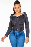 American Bazi Off Shoulder Lace Up Denim Jacket - Trendsi - Flyclothing LLC