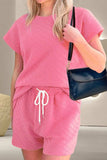 Round Neck Short Sleeve Top and Drawstring Shorts Set - Trendsi - Flyclothing LLC