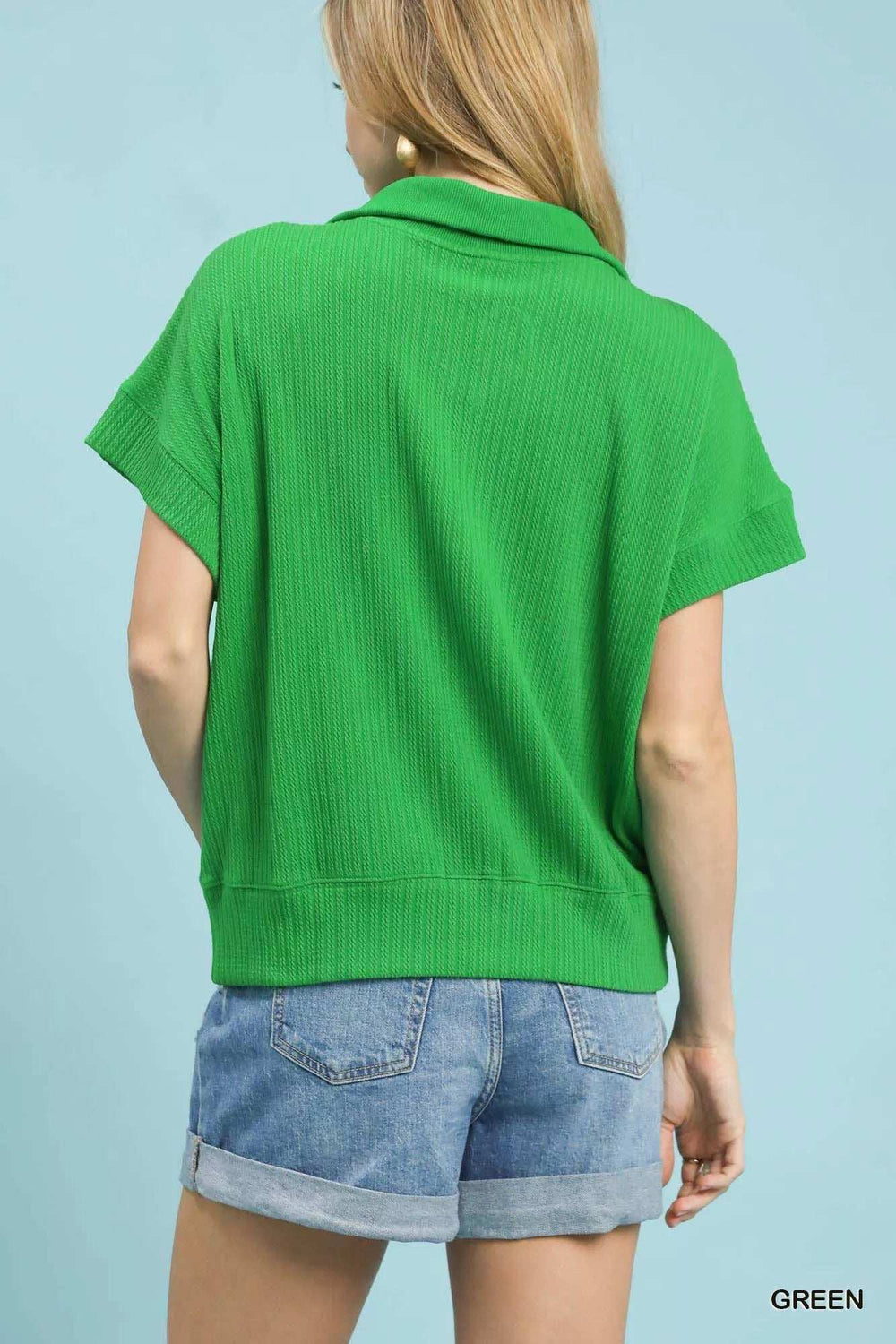 Umgee Textured Striped Zip Collar Knit Top - Trendsi - Flyclothing LLC