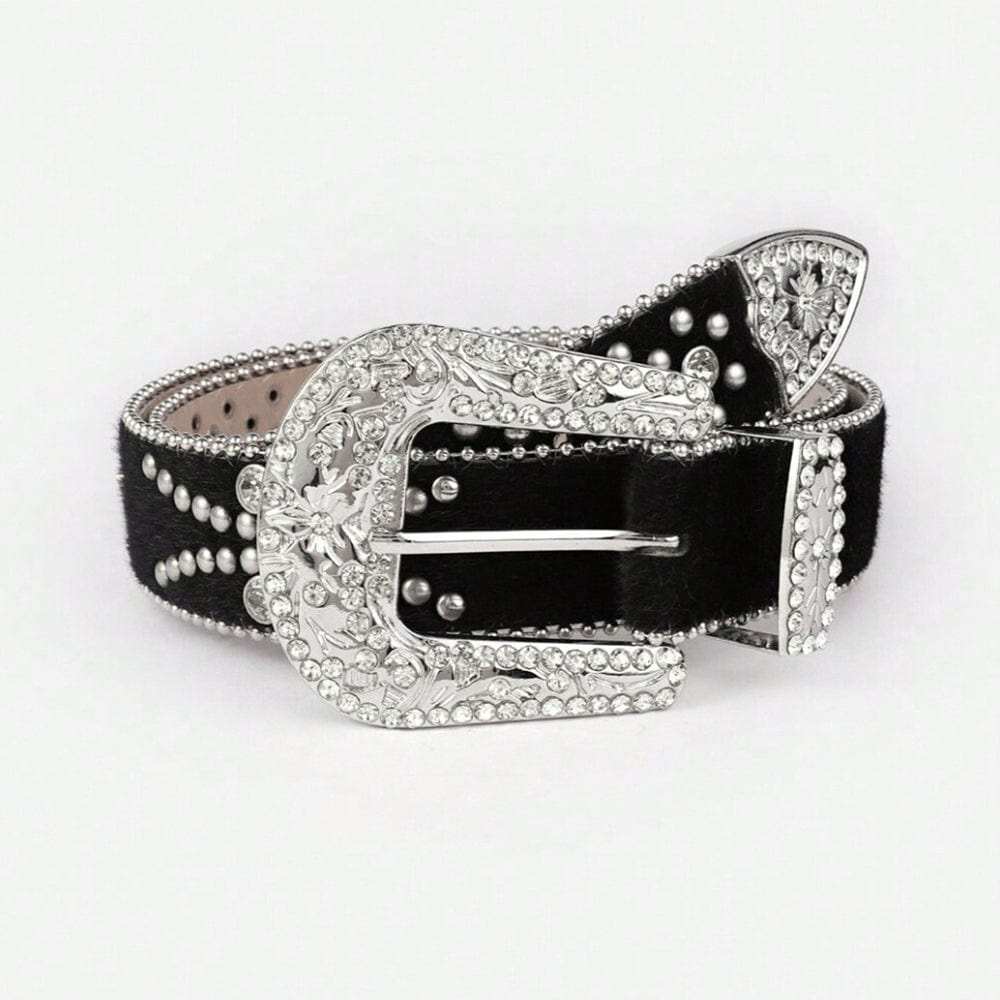 PU Leather Inlaid Rhinestone Belt - Trendsi - Flyclothing LLC