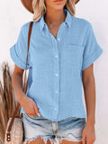 Full Size Button Up Short Sleeve Shirt Plus Size - Trendsi - Flyclothing LLC